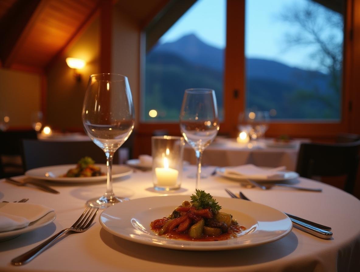Prestretý stôl v hotelovej reštaurácii s jedlom z lokálnych surovín
